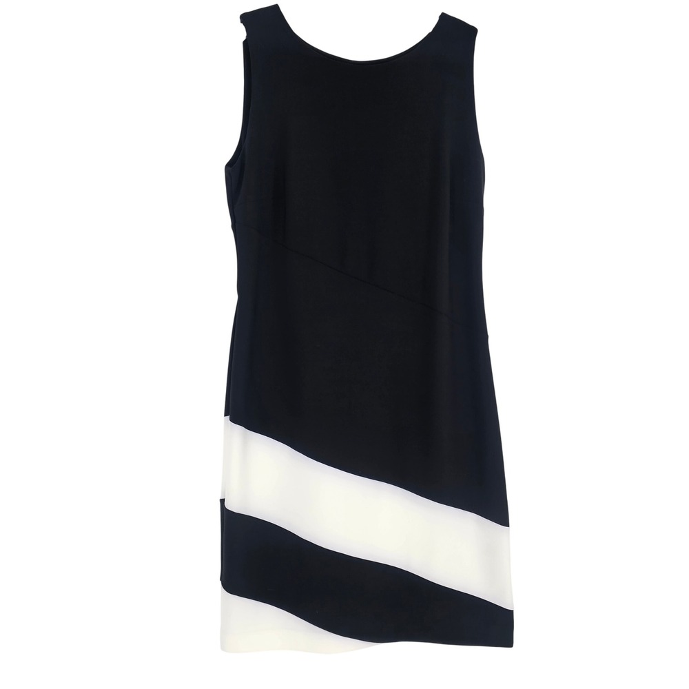 Joseph Ribkoff Color Block Knit Sheath Dress 14 Black White‎ Zip Detail Office